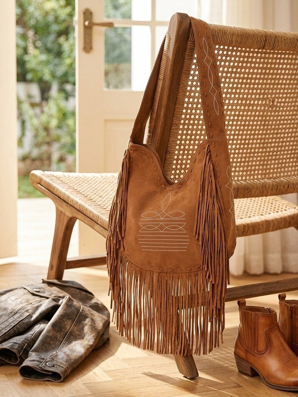 American Darling Southwest Fringe Suede Hobo Bag - Picture 4 of 4